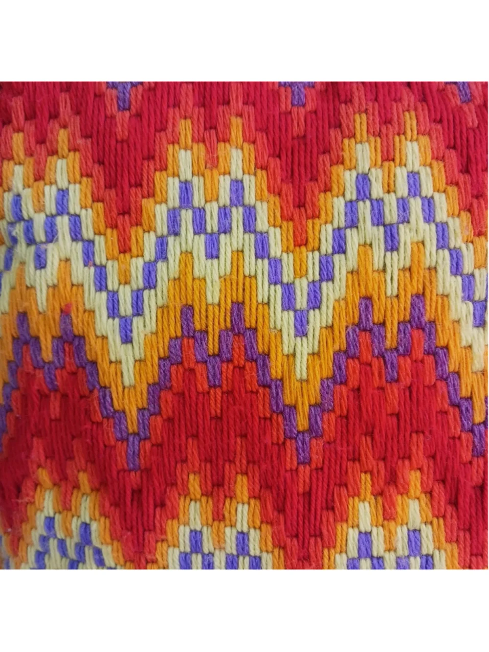 Vintage Bargello Embroidered Pillow Red Yellow Orange